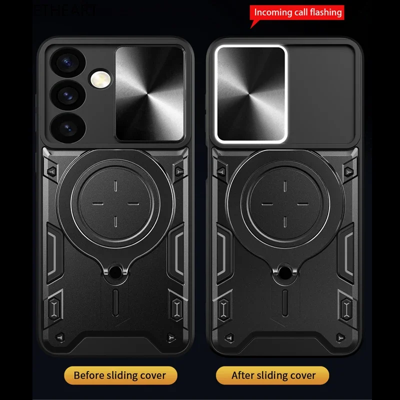 Magnetic Adsorption Armor Metal Ring Case For Samsung Galaxy S24 S23 S22 S21 S20 Ultra S24 S23 Plus S23FE Incoming Call Flashing_voghion.com