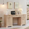 67" Modern L Shaped Desk with Storage Cabinet & Drawers, Wood Home Office Desk with Power Outlets, Fluted Computer Wr 6
