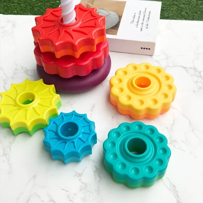 Baby cognition rainbow spinning tower toy Montessori early education geometric ring stacking block Sensory Toy for Toddler Educational Toys Stacking Puzzle Toys Cup Stacking Toys Stacking Toys