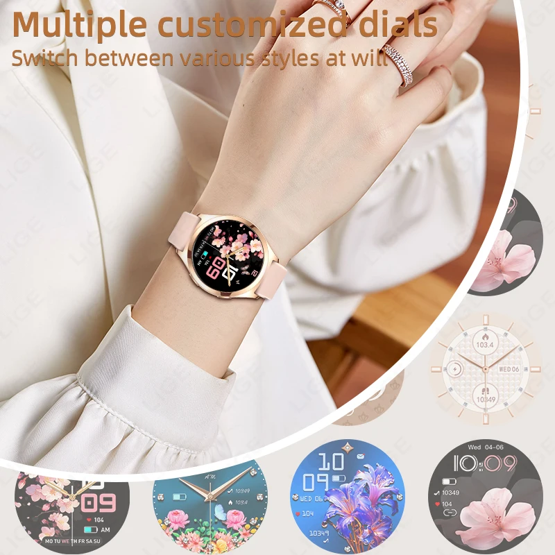 LIGE Smart Watch Woman 1.27inch AMOLED HDScreen Custom Dial Fashion Ladies Smartwatch Always Show Time Bluetooth Call Wristwatch