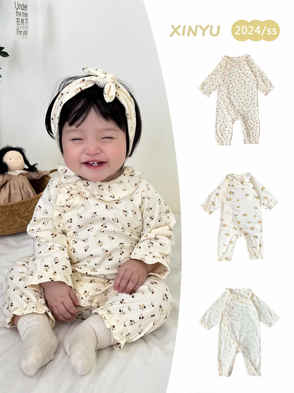 

Jenny&Dave Baby A-class pure cotton jumpsuit for outdoor wear, 2024 new spring and autumn girls, long sleeved crawling clothes,