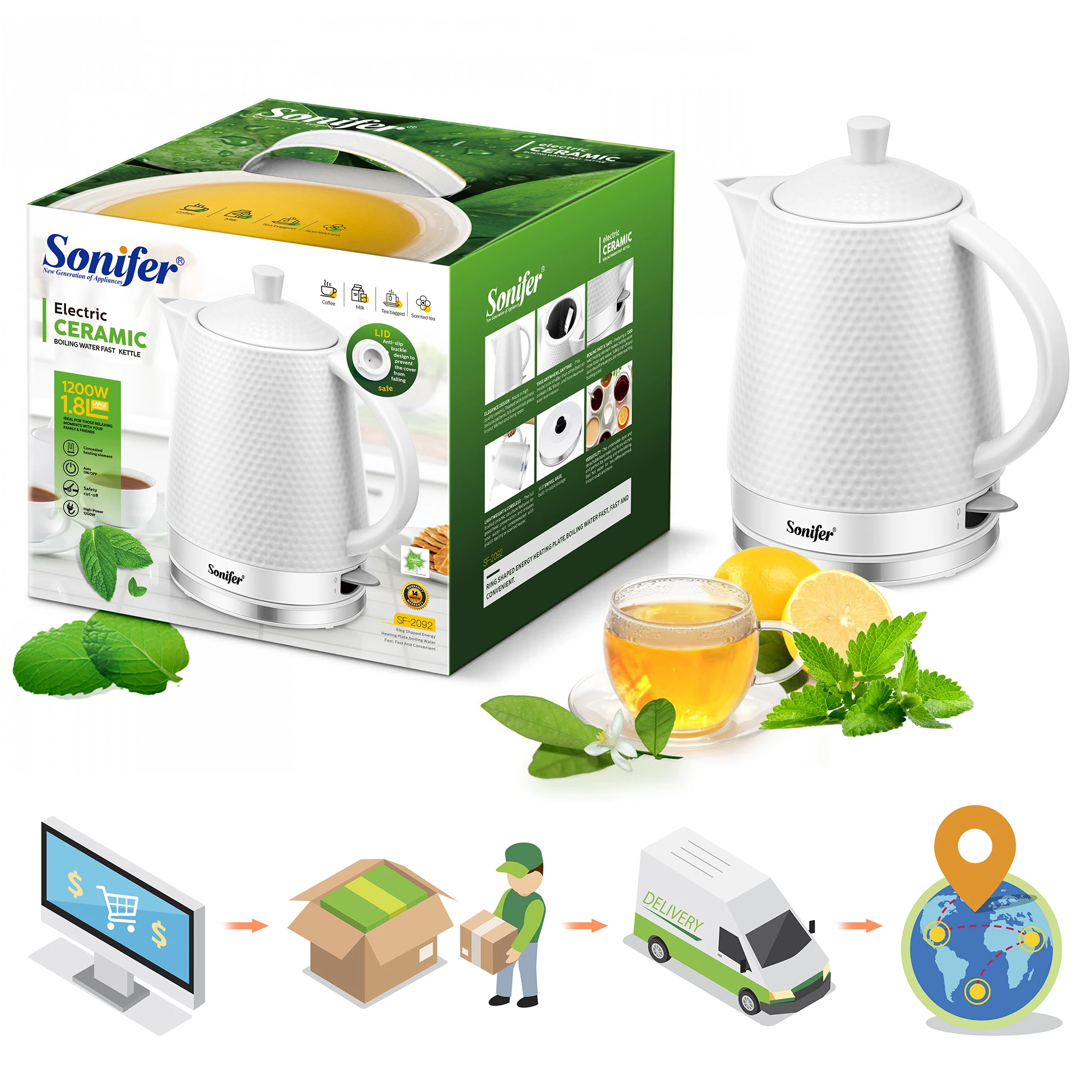 1.7L Electric Kettle Cordless Ceramic Kettle Household Kitchen Quick Heating Electric Boiling Tea Pot Sonifer 5