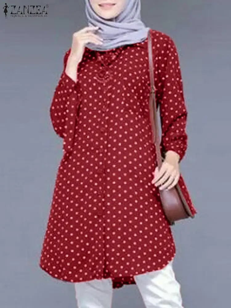 

ZANZEA Fashion Eid Mubarek Muslim Blouse Woman Long Sleeve O-Neck Tops Casual Holiday Shirt Elegant Polka Dots Printed Blusas