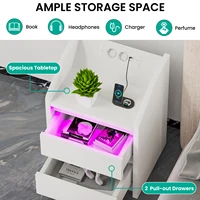 Прикроватная тумбочка со светодиодной подсветкой, прикроватная тумбочка с зарядной станцией и 2 ящиками для хранения, прикроватная тумбочка со светодиодной подсветкой для спальни — изображение 5