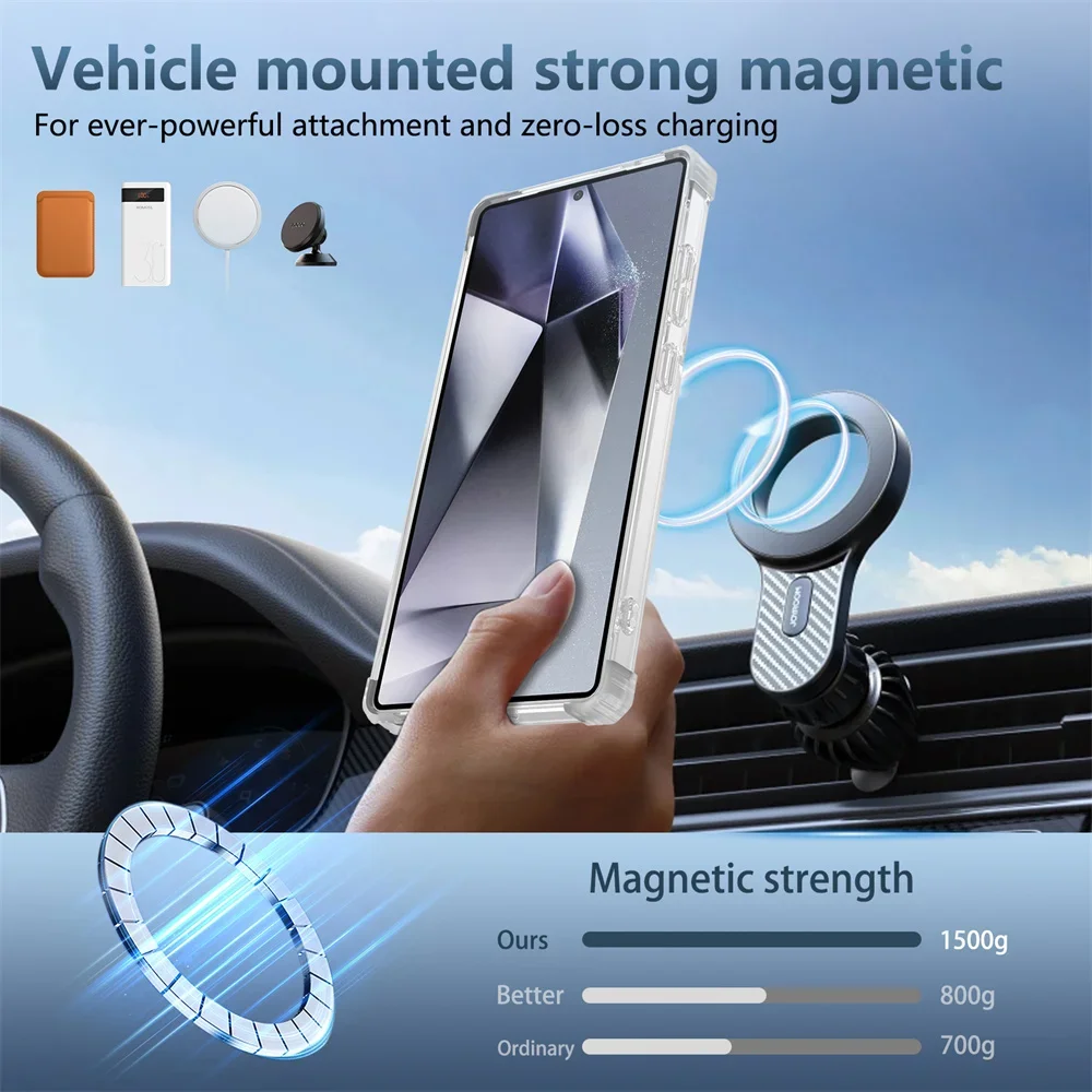 Rotating Magnetic Folding Stand Transparent Phone Case - Armor Shockproof Cover
