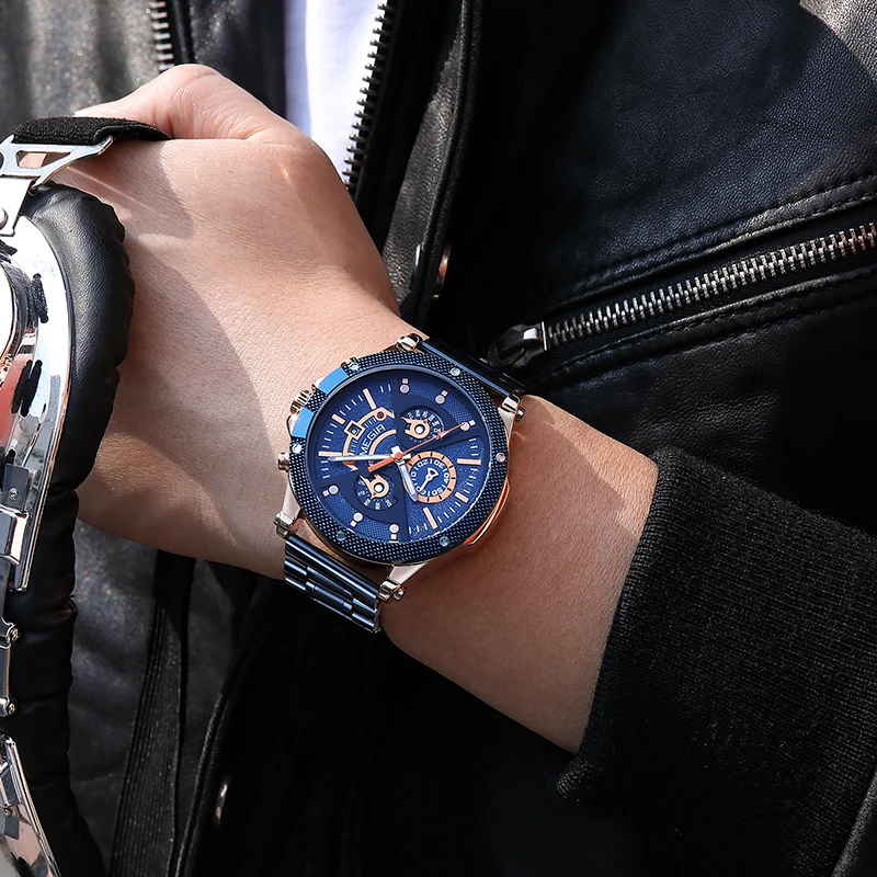 MEGIR Quartz Watch for Men TOP Brand Waterproof Sports Stainless Steel Chronograph Fashion Luxury Wristwatches Relogio Masculino