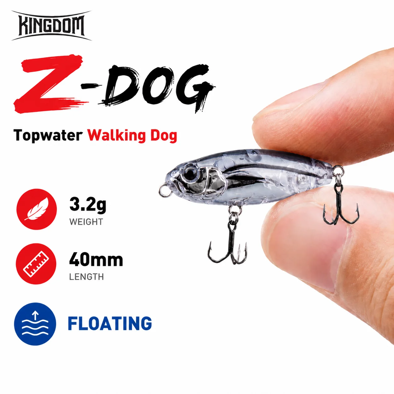 Kingdom Z-Dog Floating Pencil Angelköder 40 mm 3,2 g Stickbait Topwater Surface Walk The Dog Hard Baits Wobbler für Bass Pike