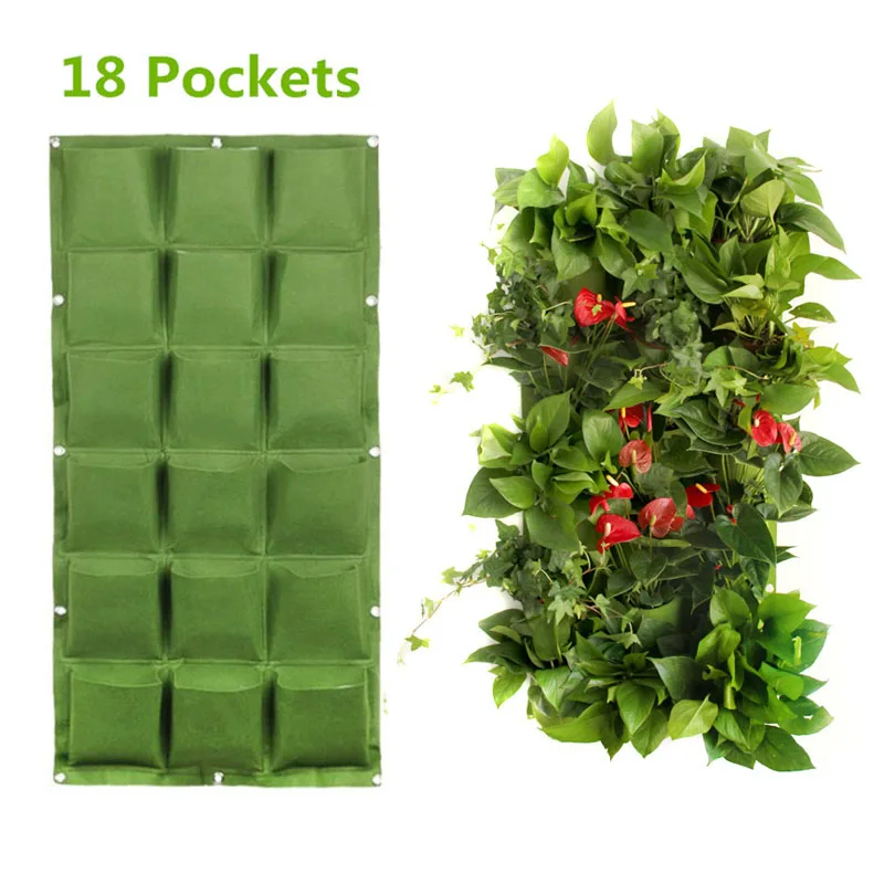 

Вертикальные настенные садовые пакеты, садовые комнатные горшки для выращивания, нетканые ткани, зеленые карманы Q1, 18 карманов