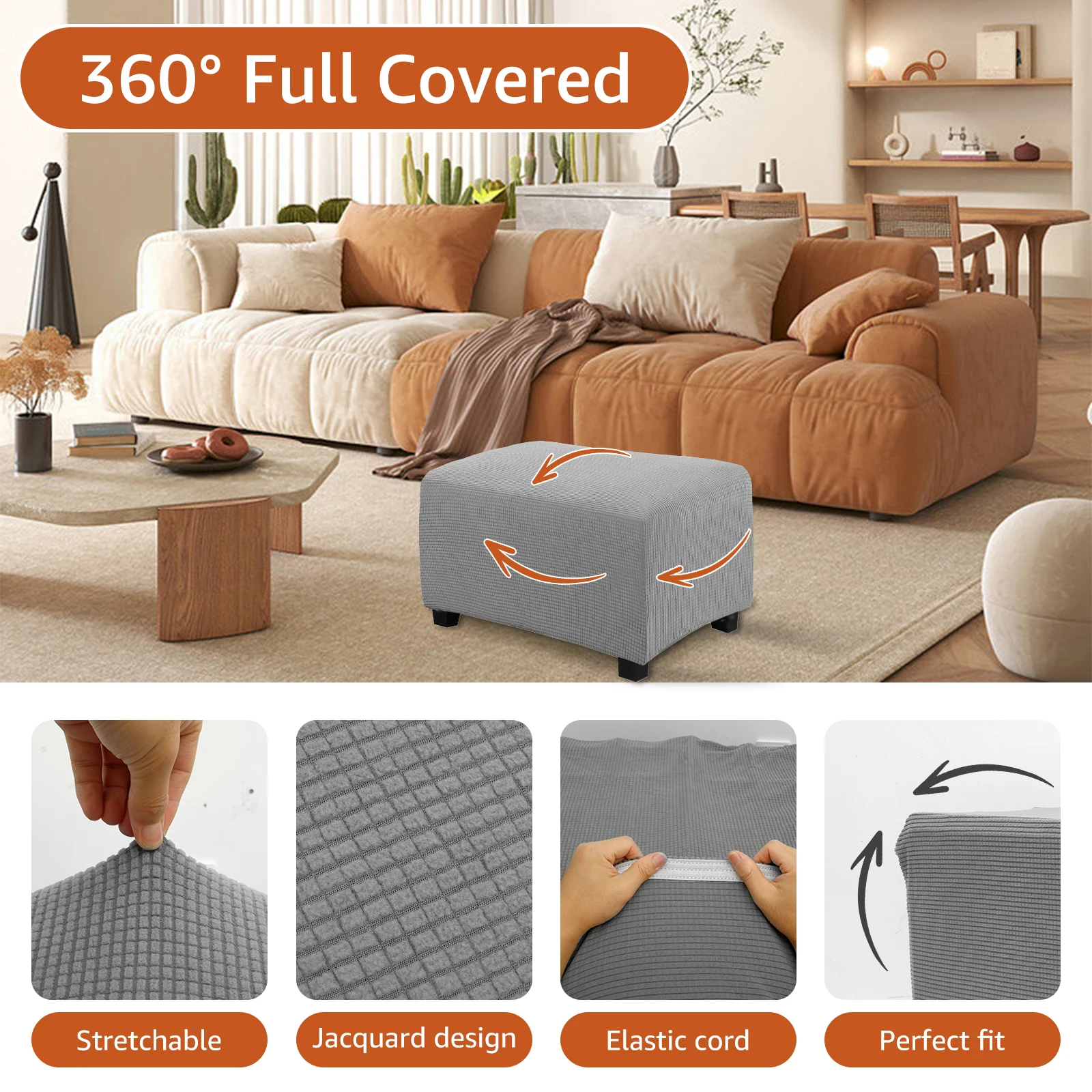Rectangular Ottoman Cover L/XL Elastic Footstool Cover 360 Degrees All-inclusive Footrest Protector Wear Resistant Breathable