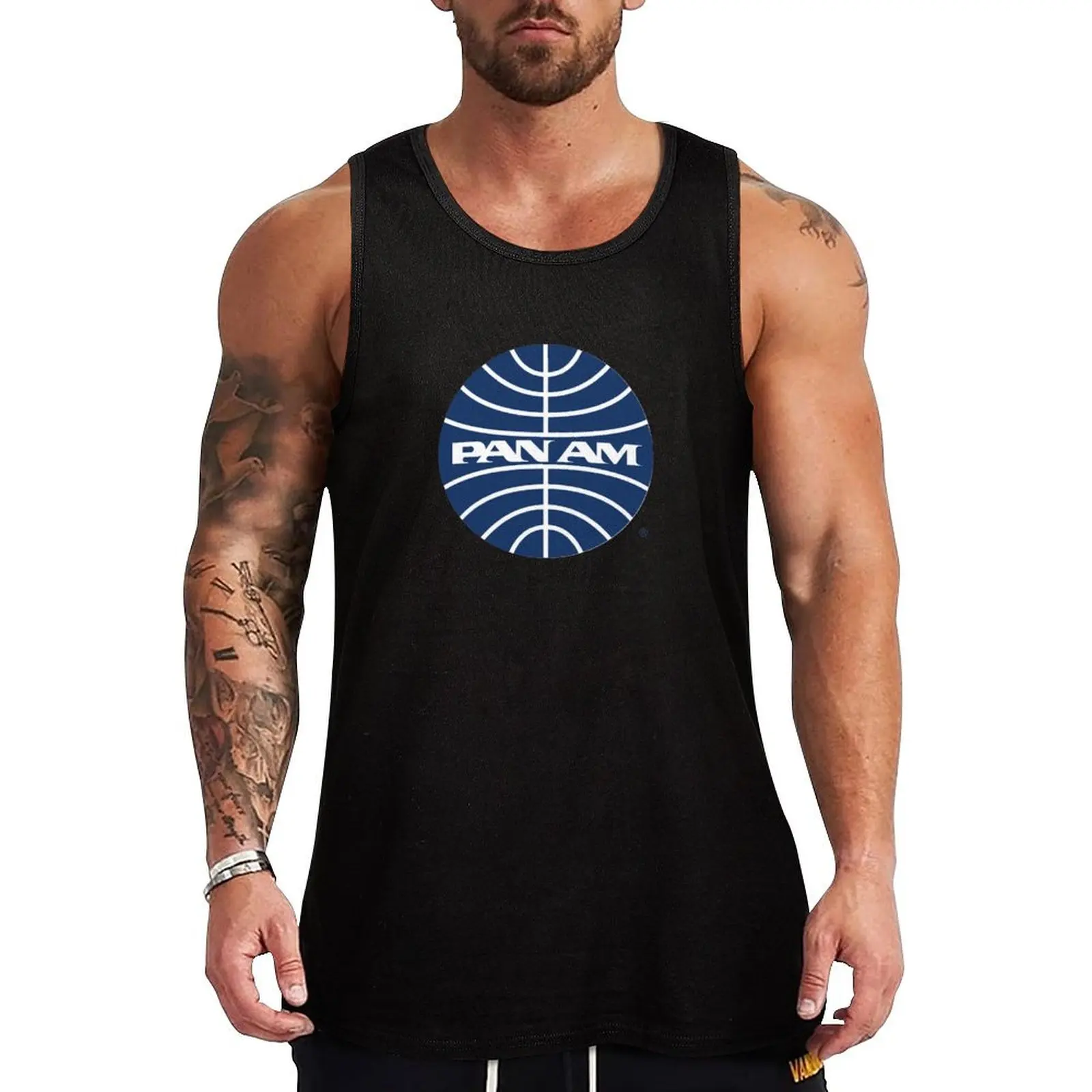 

Pan Am Mid 1950s Globe Inverted Tank Top Men's gym t-shirts gym top