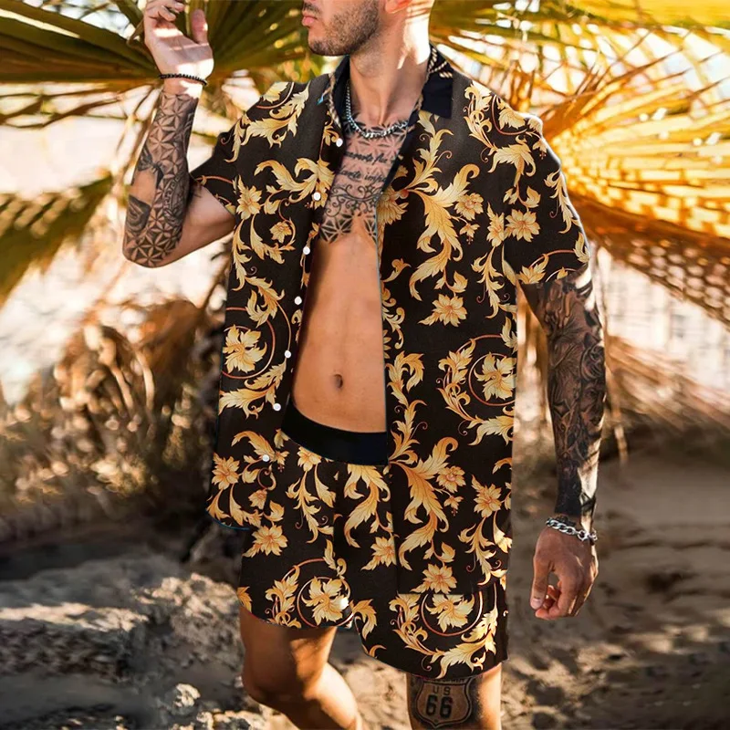 

Men's Suit Summer New Short Sleeve Shorts Beach Style Travel Fashion Casual Print Plus Size Suit