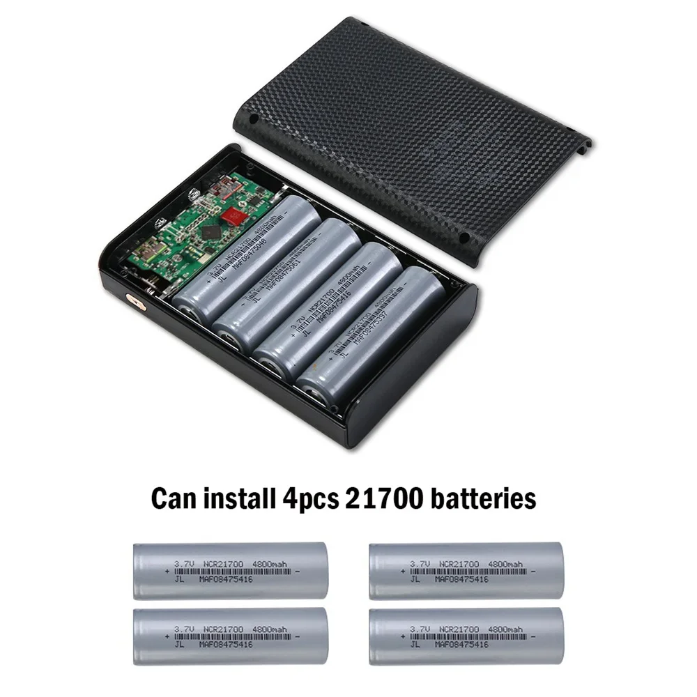 Power Bank Fai Da Te 18650/21700 | Custodia Con USB, Type-C, Micro E 8 Pin | Torcia LED Inclusa | Bianco/Nero