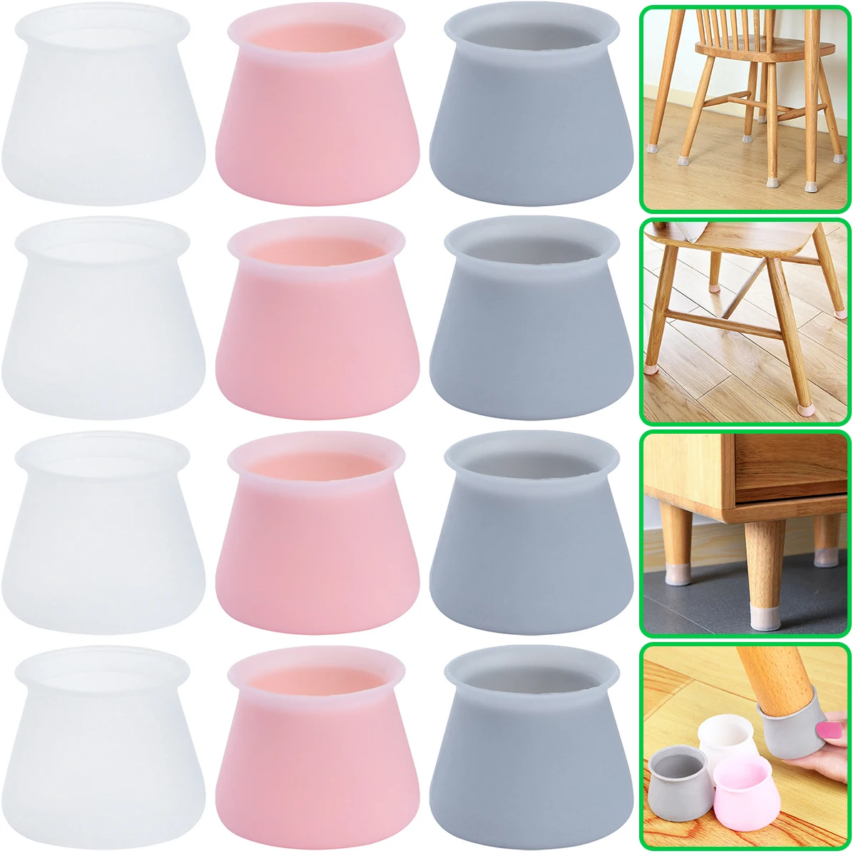 8/16/24pcs Silicone Chair Leg Covers Non Slip Stretchable Furniture