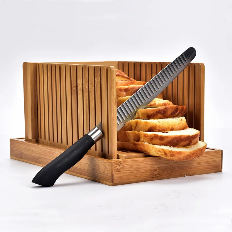 

Foldable Bamboo Wood Bread Slicer Cutter Toast Loaf Cutting Guide Slicing Maker