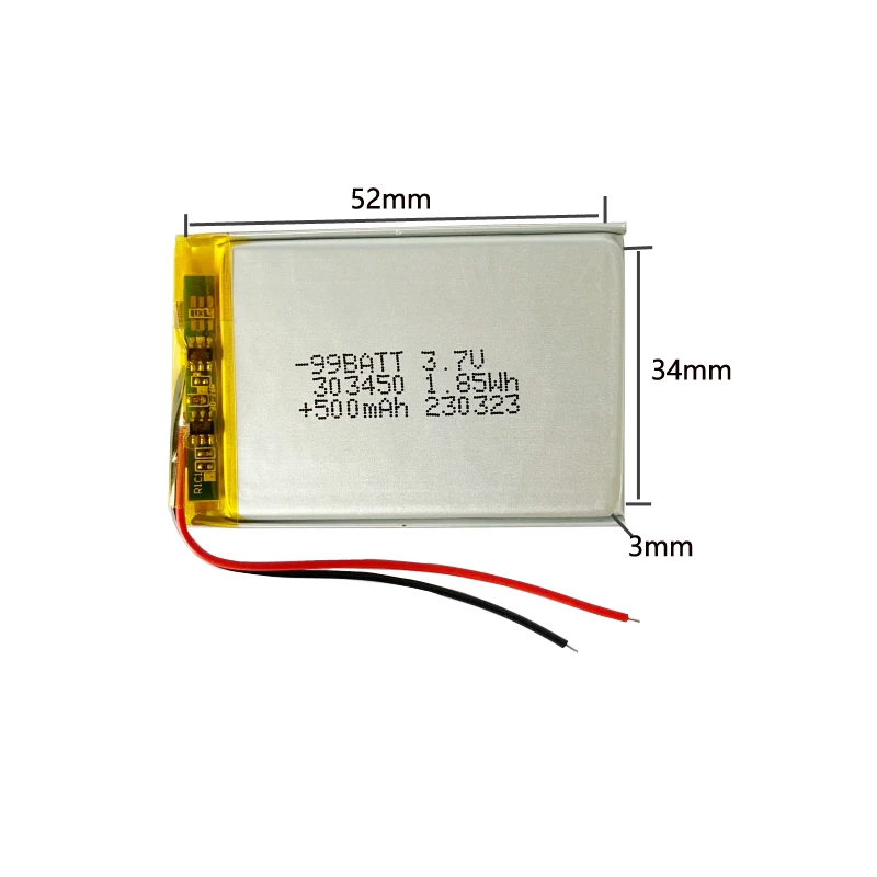 

303450 3.7v Mini UPS 5v Rechargeable Li-Polymer Battery 500mah FOR MP3 MP4 GPS DVD Bluetooth Headset Smart Watch Toys