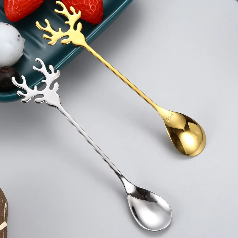 

Creative Spoon Antlers Shape Stainless Steel Coffee Spoon Dessert Spoon Ice Christmas Antlers Tea Tiny Stirring Spoons