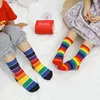 1 Pairs Rainbow Socks for Kids Spring Summer Colourful Stripe Breathable Cotton Girls Boys Tube Socks School Long Socks 1-8 Year 6