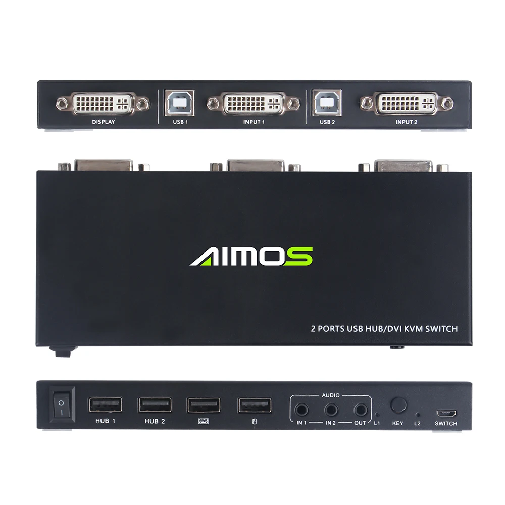 Квм-переключатель USB DVI, 2 порта, квм-переключатель DVI для совместного использования клавиатуры, детской мыши, видео-дисплей, Разветвитель USB Swltch