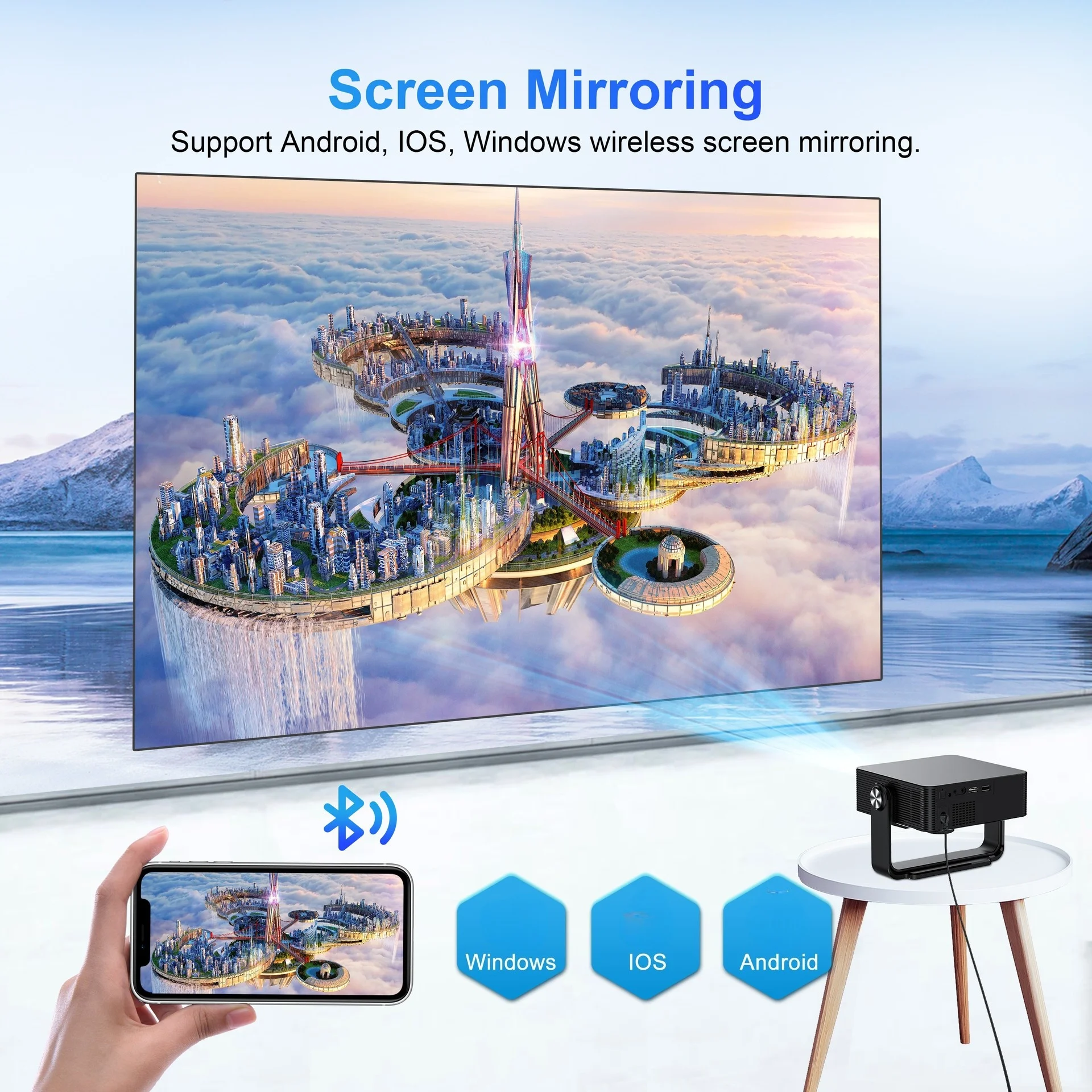 Xnano HM102 LCD 프로젝터 T950S 칩 내장 1080P 4K 300 ANSI 루멘 듀얼 WiFi 블루투스 5.0 AI 음성 리모컨 프로젝터