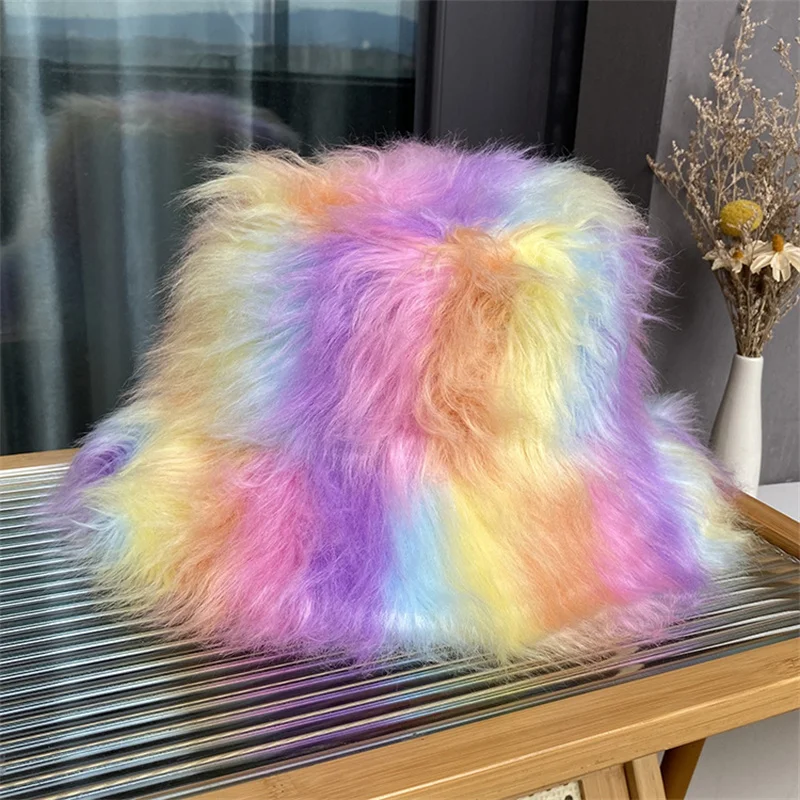Faux Fur Bucket Hat for Women Luxury Plush Fisherman's Hat Warm Winter Fisherman Colorful and Gorgeous Fisherman hat bucket hats
