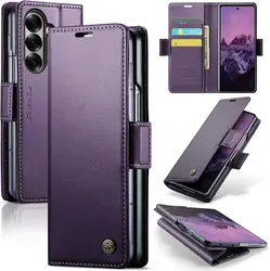 Premium Business RFID Leather Folio Phone Case with Magnetic Kickstand and Card Holder Wallet Cover - Galaxy Z Fold 8 Ultra (PURPLE)