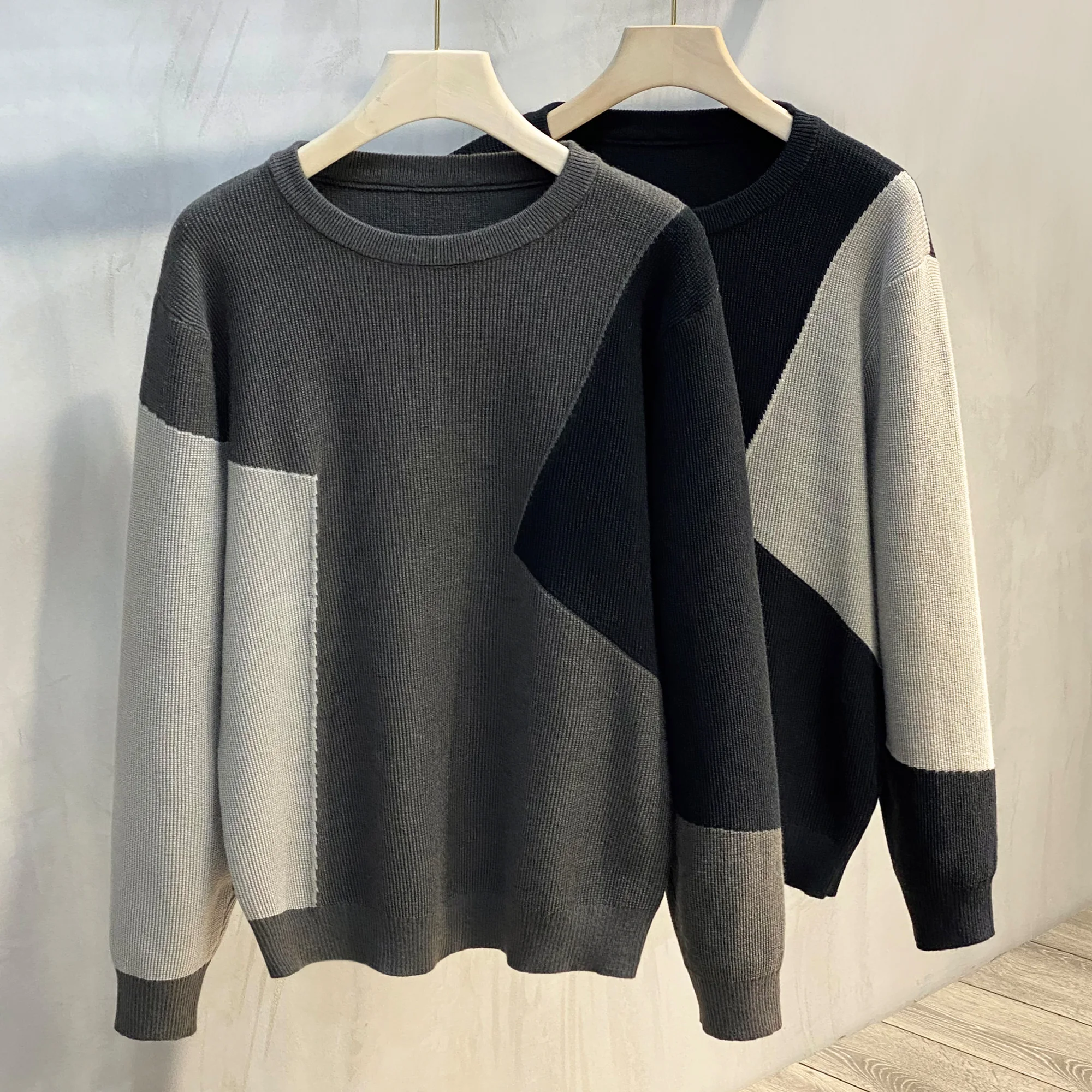 

Women 2022 Autumn Winter New Round Neck Sweater Tops Men's Long Sleeve Stitching Tops Ladies Casual Thick Knitted Tops L24