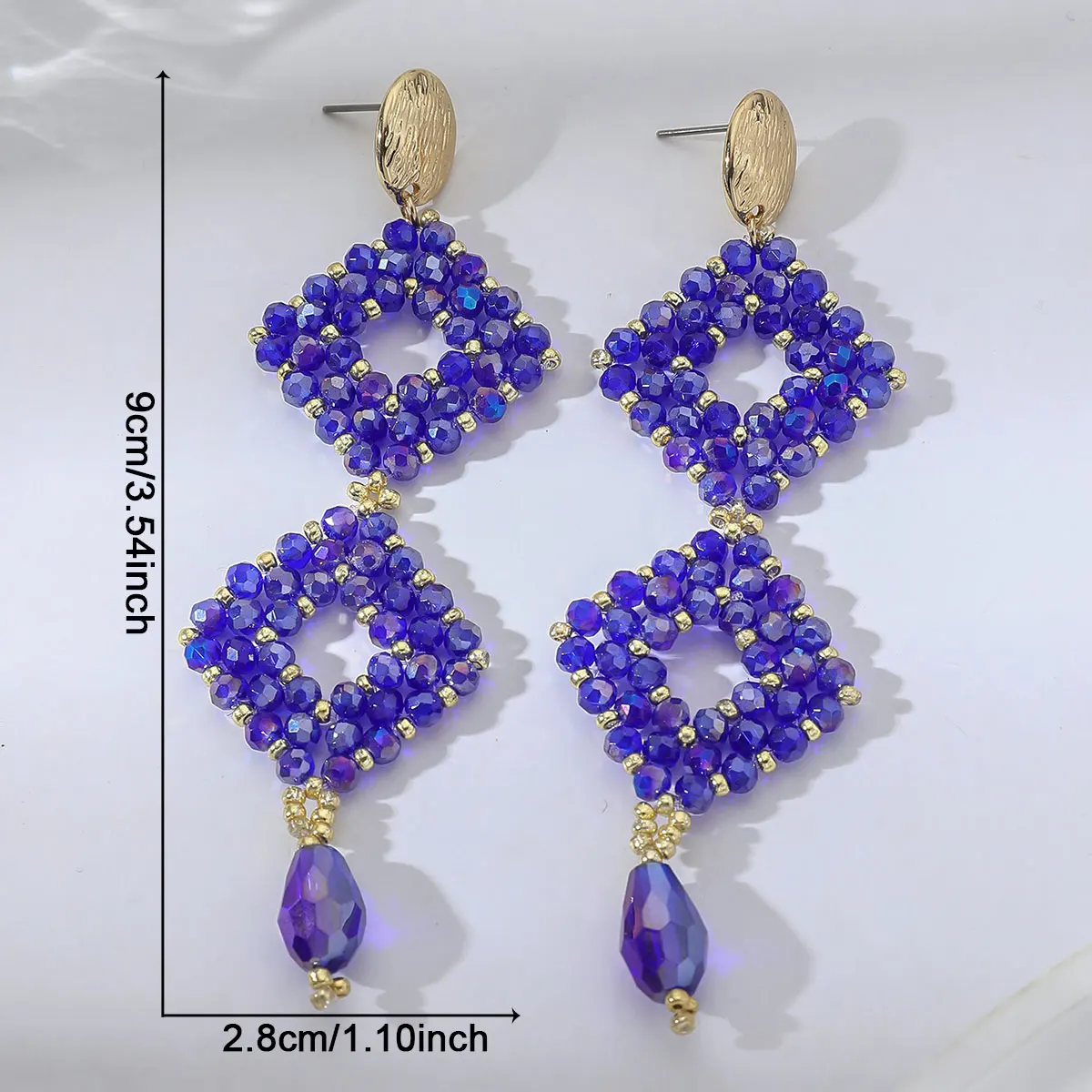 Bohemia Ethnic Layered Square Shaped Crystal Beads Earrings for Women Handmade Elegant Long Hanging Earrings Summer Jewelry Gift