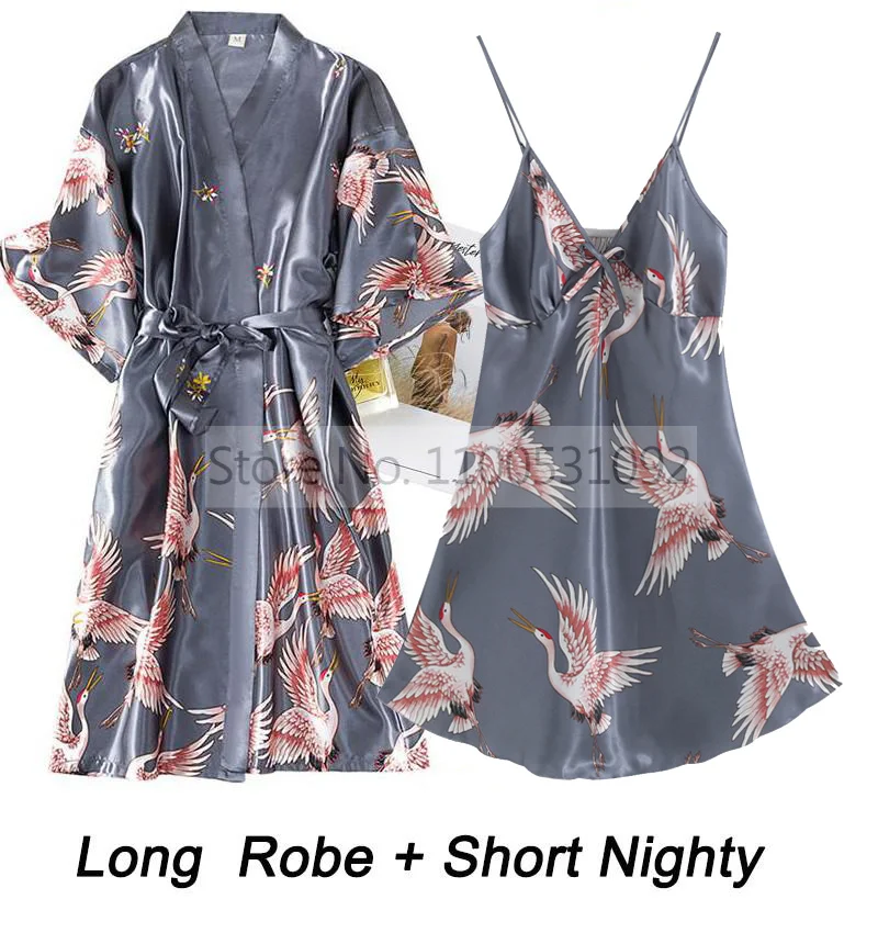 Women Sleepwear Bride Robes Silk Robe 2PCS Rayon Robe Set Bride Bridesmaid Wedding Gown Lace Sexy Kimono Bathrobe Night Dress