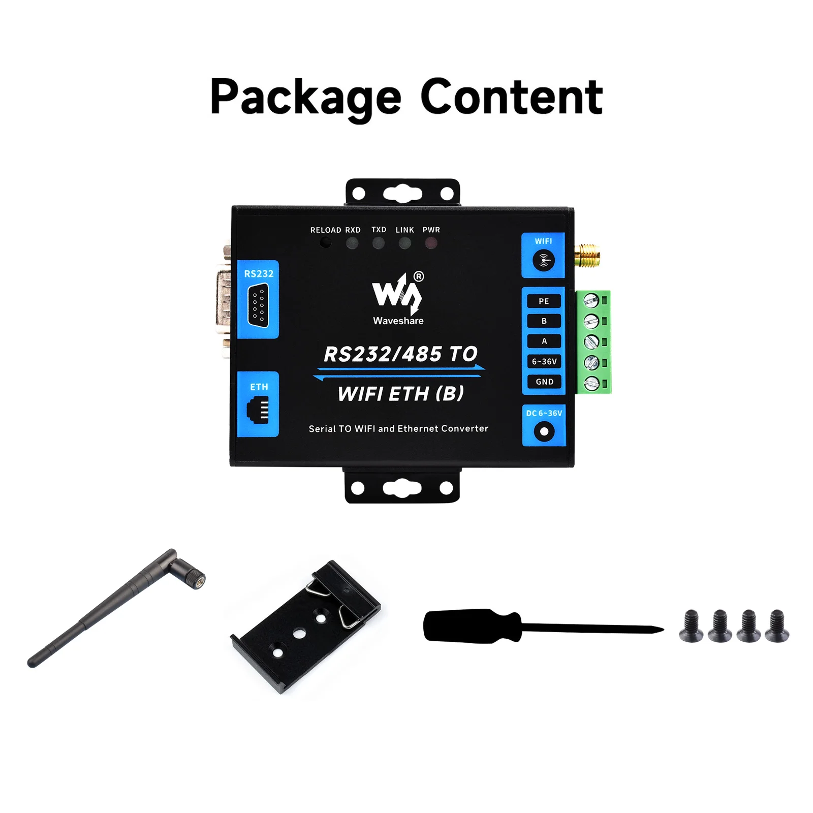 Waveshare-servidor Serial Industrial Gateway Modbus Suporte para Montagem em Wail e Montagem em Trilho Rs232 485 para Wifi e Ethernet - Imagem 4