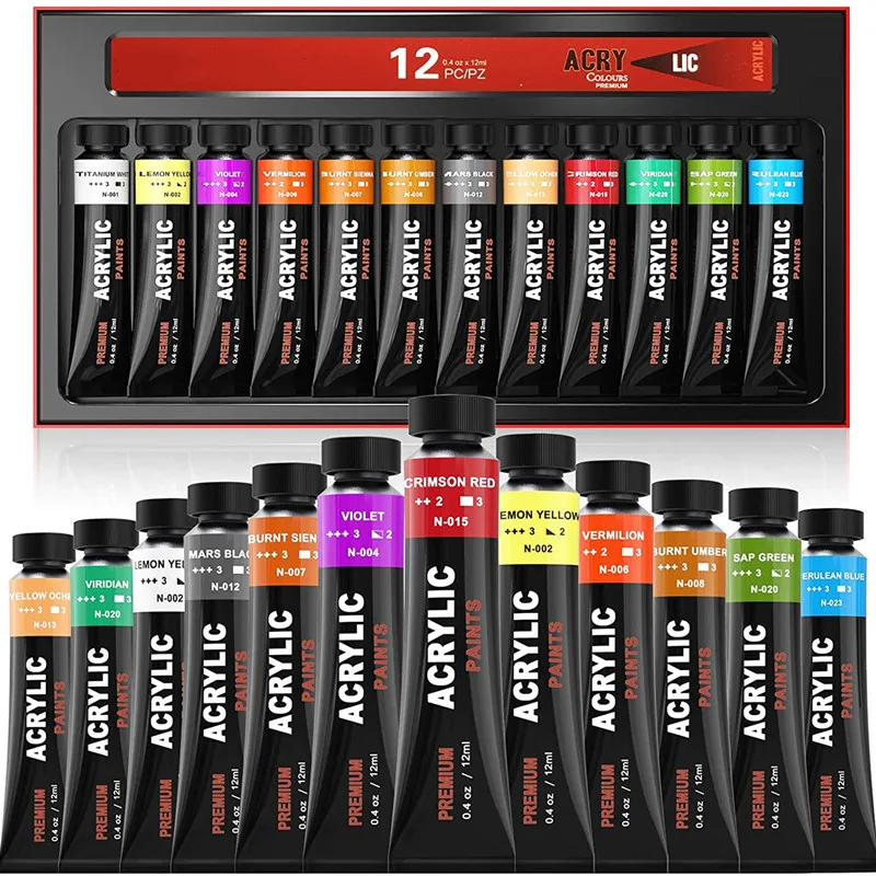 12/24 Colors Acrylic Paint Set Waterproof Drawing Set 12ml/Tube Paints for Fabric/Clothing/Nail/Canvas Painting  Art Supplies