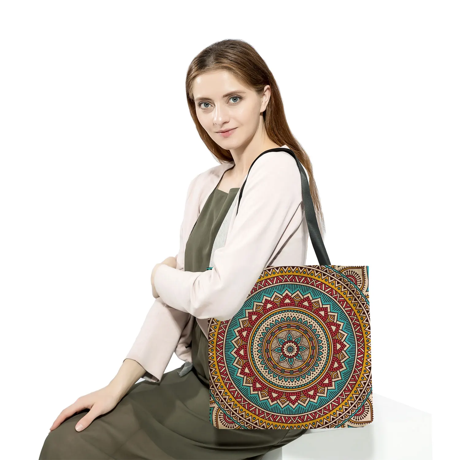 Customized Mandala Flower Tote Bags Women Eco Reusable Shopping Bag Floral Print Handbags For Lady Foldable Traveling Beach Bags