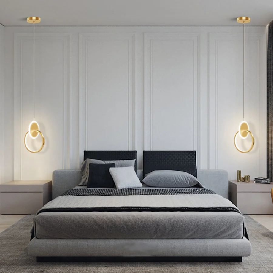 

Bedroom Bedside Chandelier Modern Minimalist New Single-head Long-line Small Chandelier Light Luxury TV Background Wall Lamp