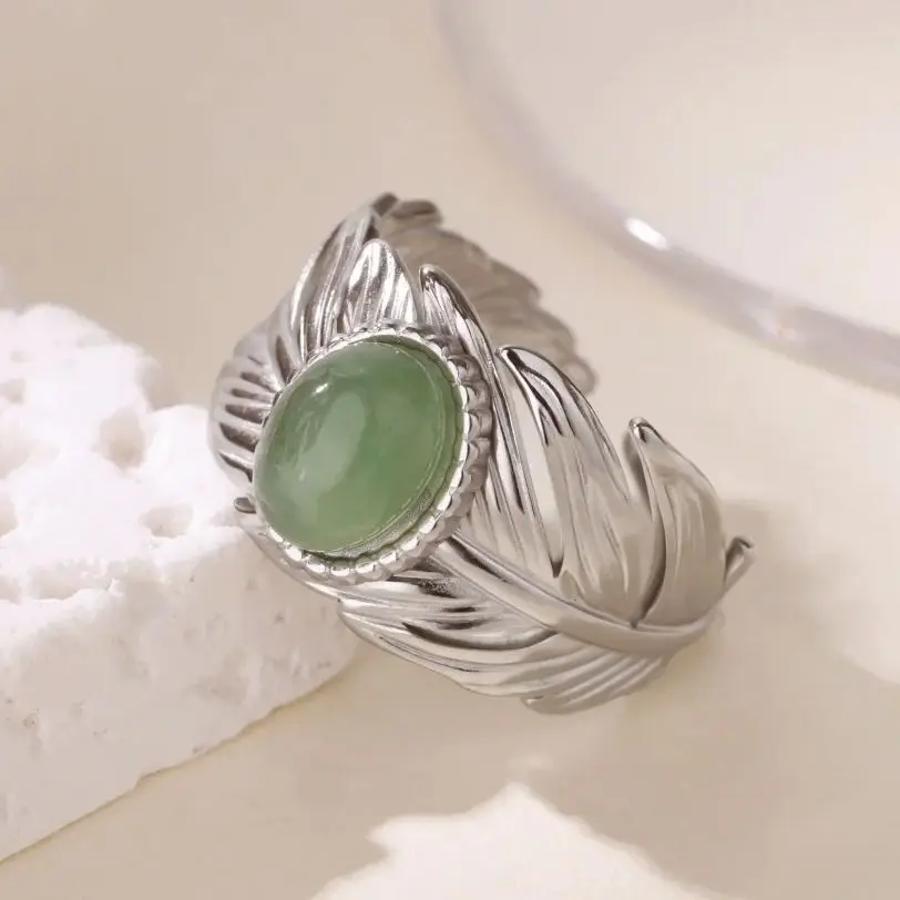Leaf Ring For Women Gold Stainless Steel Adjustable Geometric Ring