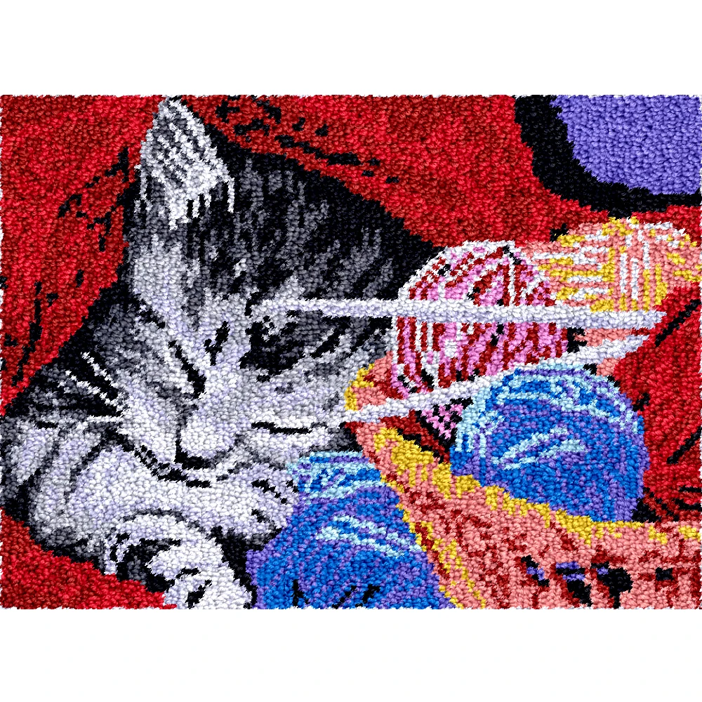 

Diy Latch hook rug kits Home decor Big size cat couple embroidery with printed pattern Creative DIY Craft for adult Crochet Rug