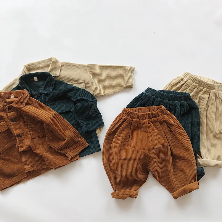 Autumn Korean Kids Boys Coat Corduroy Solid Long Sleeve Pocket Vintage Toddler Boys Jacket Exterior Buttons Children Coat