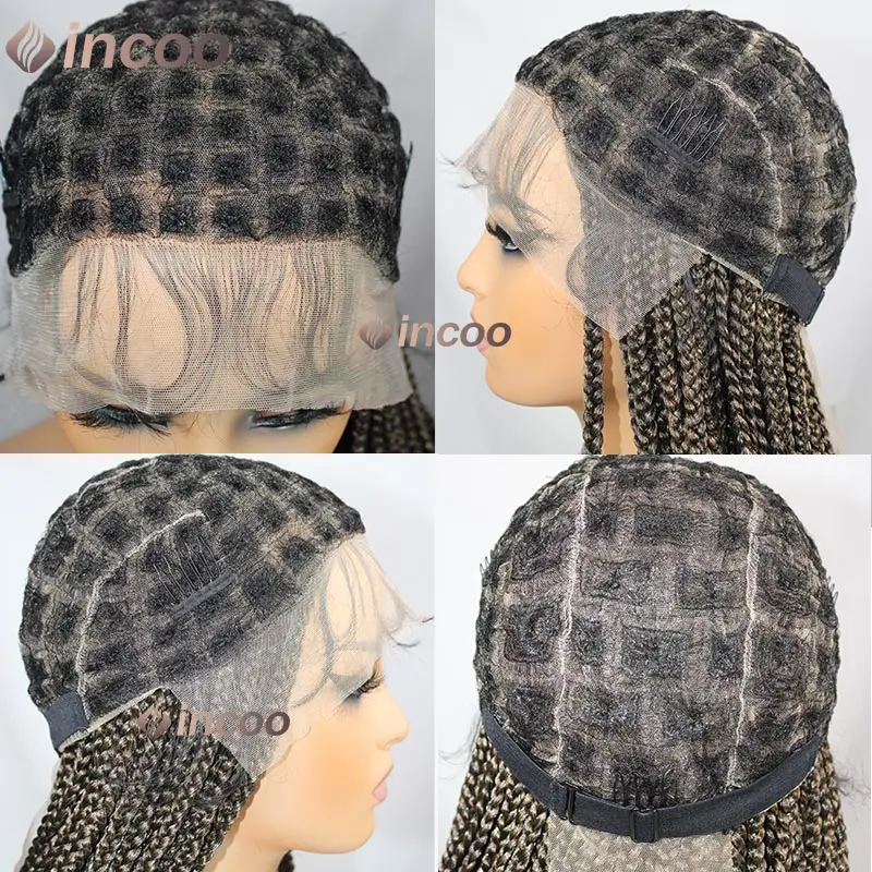 Black Twist Braided Full Lace Wigs for Women Lace Front Medium Senegalese Twist Braids Wig Synthetic Braid Lace Wig with Plaits images - 6