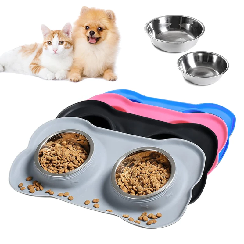 Stainless Steel Pet Dog Feeder Silicone Anti-spill Cats Dog Double Bowl Pet Feeding Drinking Water Bowls Dog Food Dispenser Stainless Steel Pet Dog Feeder Silicone Anti-spill Cats Dog Double Bowl Pet Feeding Drinking Water Bowls Dog Food Dispenser