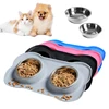 Stainless Steel Pet Dog Feeder Silicone Anti-spill Cats Dog Double Bowl Pet Feeding Drinking Water Bowls Dog Food Dispenser