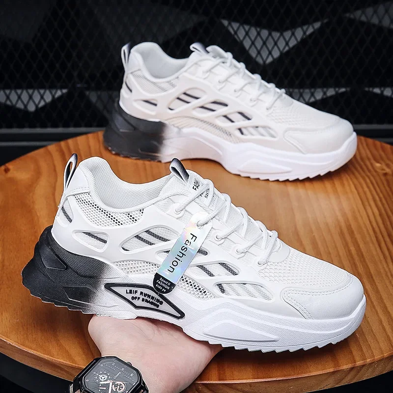 

Breathable Sneakers for Men Trendy Mesh Platform Shoes Summer Comfortable Lace-up Vulcanized Shoes New 2024 Casual Tennis Shoes