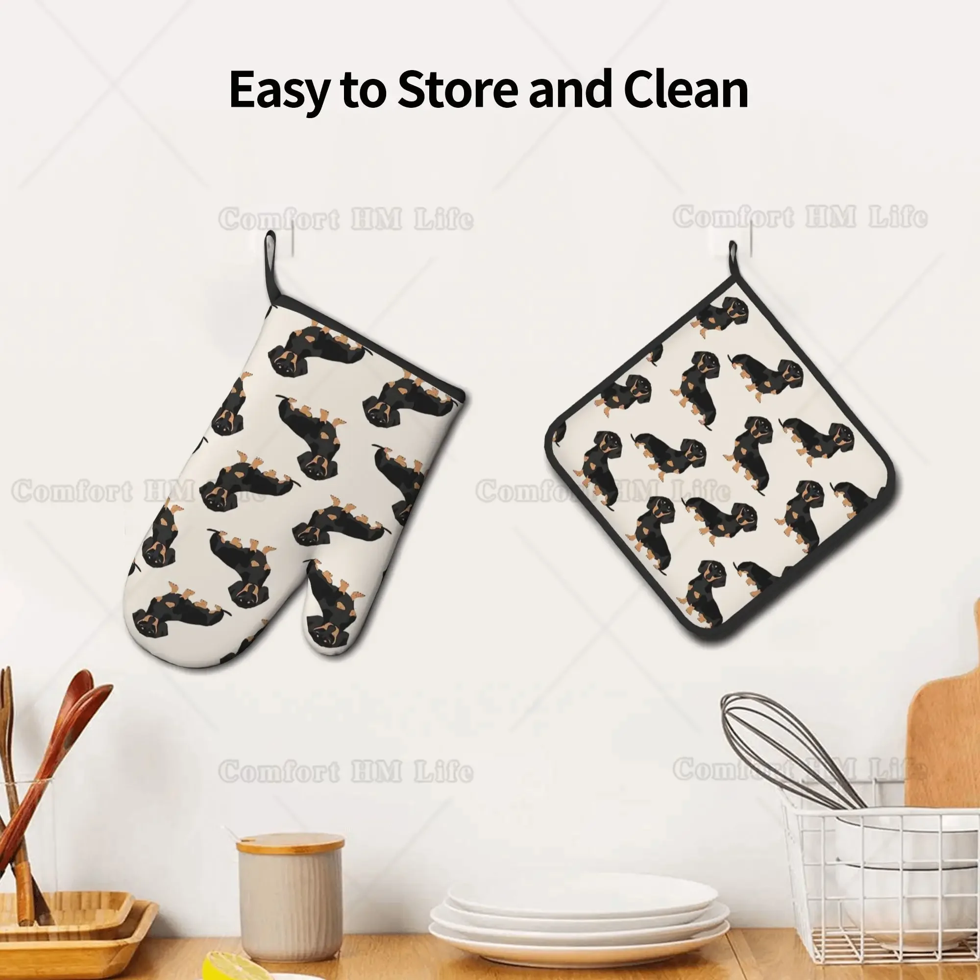 Dachshund Pet Dogs Heat Resistant Hot Oven Mitts & Pot Holders Set of 2 for Kitchen Oven Gloves for BBQ Cooking Baking Grilling silicone oven mitts kitchen gloves silicone oven gloves cotton pot holders