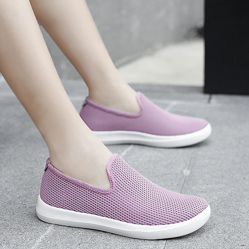 Women Walking Shoes Fitness Black Mesh Slip-On Light Loafer Summer Sports Outdoor Flats Breathable Sneakers Big Size 35-42