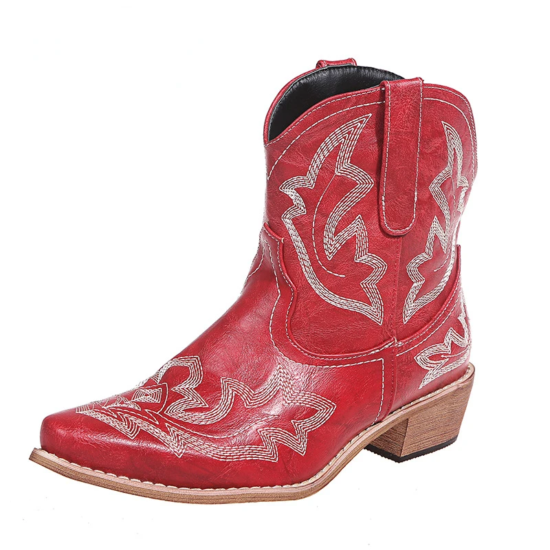 botas mujer Faux Leather Cowboy Ankle Boots for Women Wedge High Heel Boots Snake Print Western Cowgirl Boots