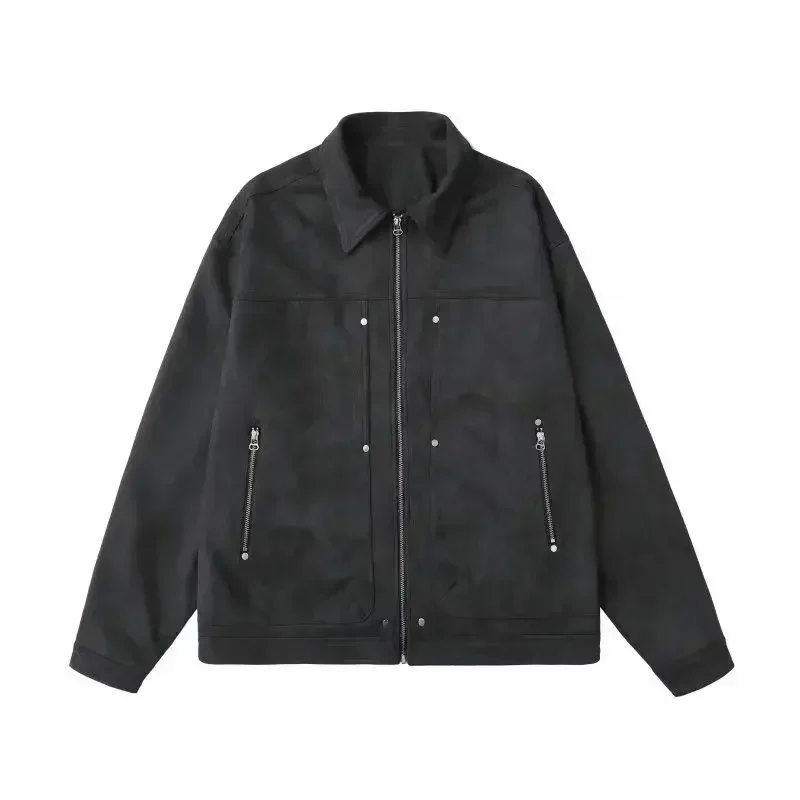FA670 2024 New Men's Hong Kong Style Versatile Tooling Jacket Fashion Casual Solid Color Simple Top 5