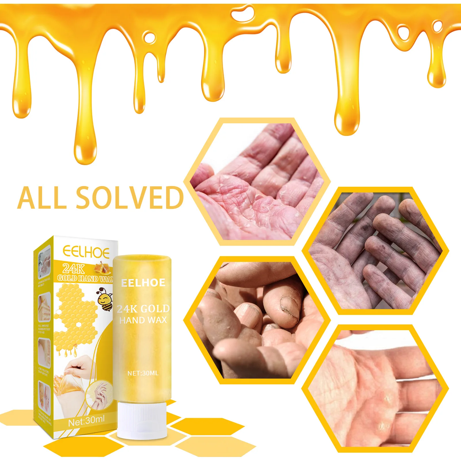 24K Gold Hand Wax Whitening Moisturizing Repair Exfoliating Filming Anti-Aging Hand Skin Cream Replenish Water 30ml