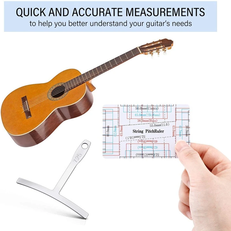 10-Piece Set Guitar Measuring Tool Include 9 T-Shaped Arc Ruler 1 Guitar String Height Ruler For And Bass Setup