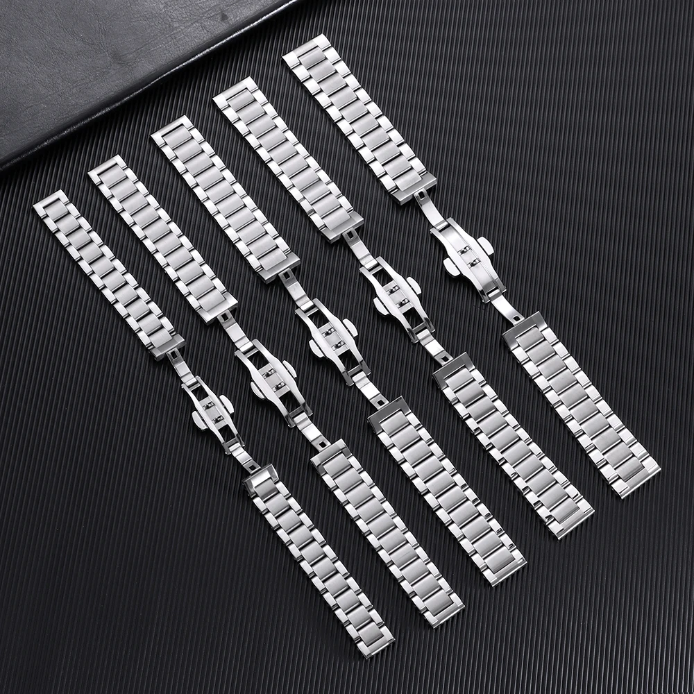 Universal Solid Stainless Steel Watch Band: Elegant Silver Bracelet with Tool