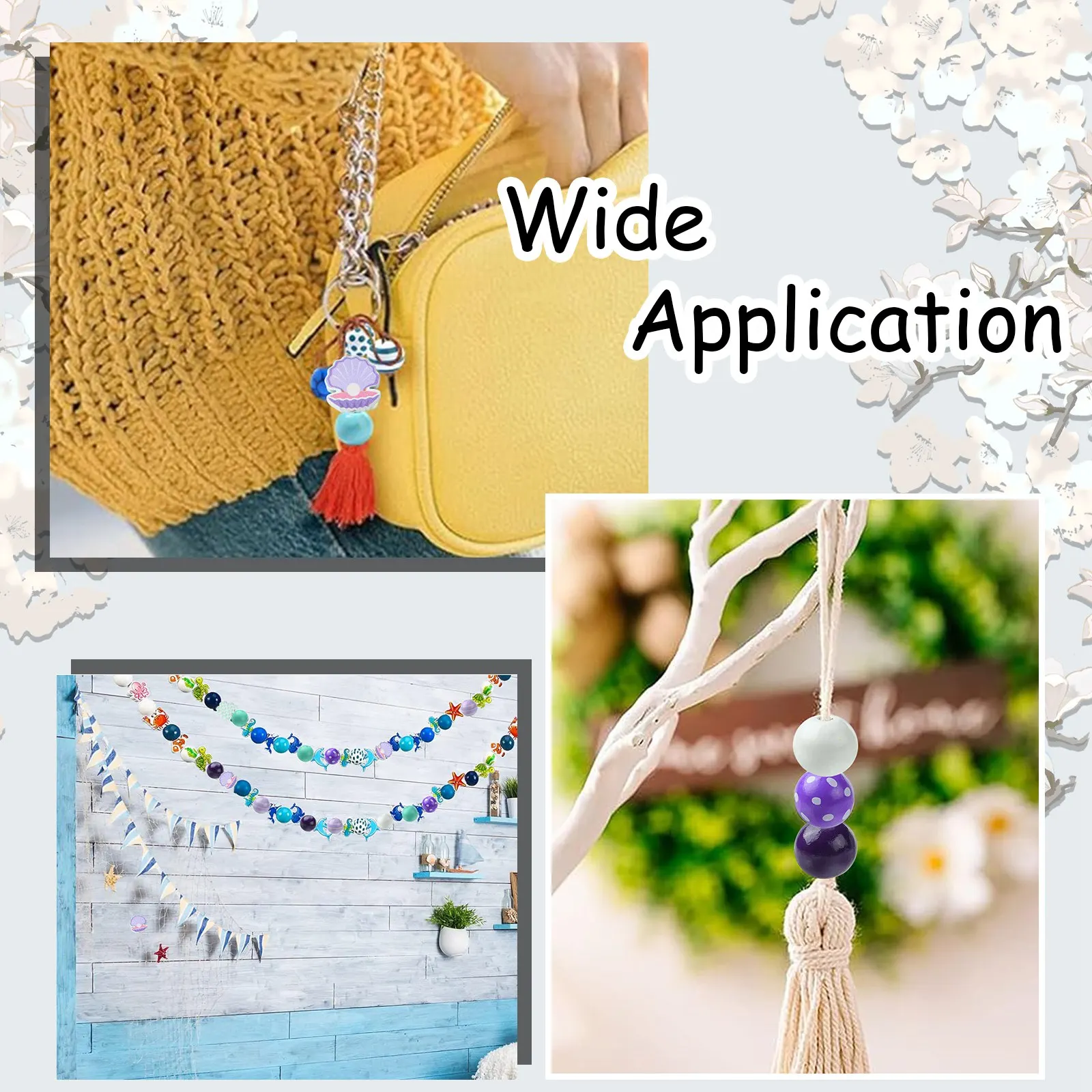 100 Stücke Meerjungfrau Holzperlen Gemischte Stile Meerjungfrau Schwanz Muschel Runde Perlen Ozean Perlen für DIY Girlande Armband Schmuck Handwerk Ma – Detail 7