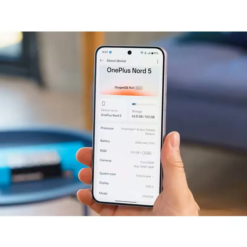 OnePlus Nord 5 Smartphone Snapdragon 8S Gen 3 Global Version 50MP LYT-700 Camera 1.5K AMOLED Display 144 Hz OxygenOS 15