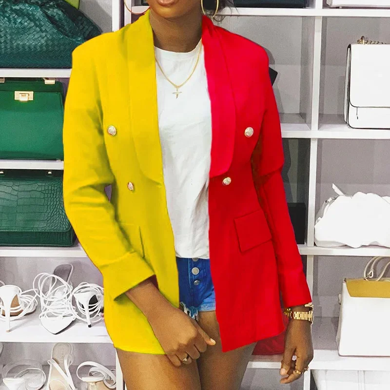 

Long Sleeve Buttonless Contrast Patchwork Blazers Office Business Suit Women 2023 Spring Autumn New Fashion Multicolor Blazer