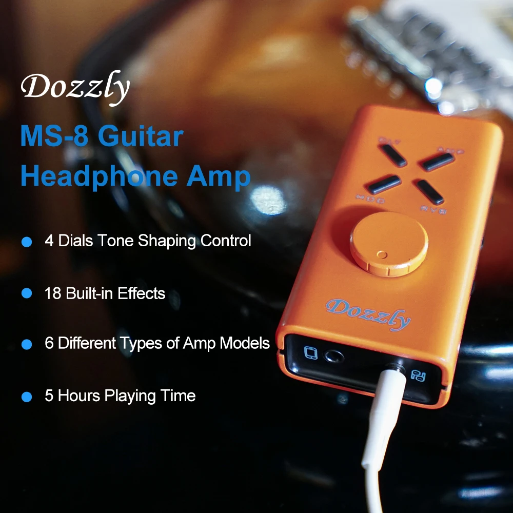 DOZZLY Portable Mini Electric Guitar Headphone Amp Mutil Effects 1/4 Inch Plug Rechargeable Pocket Headphone Amp